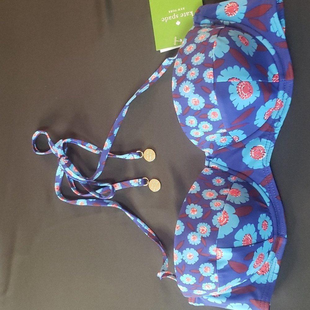 Kate Spade Balconette Halter Style Swimsuit Top, Blue/Red Floral